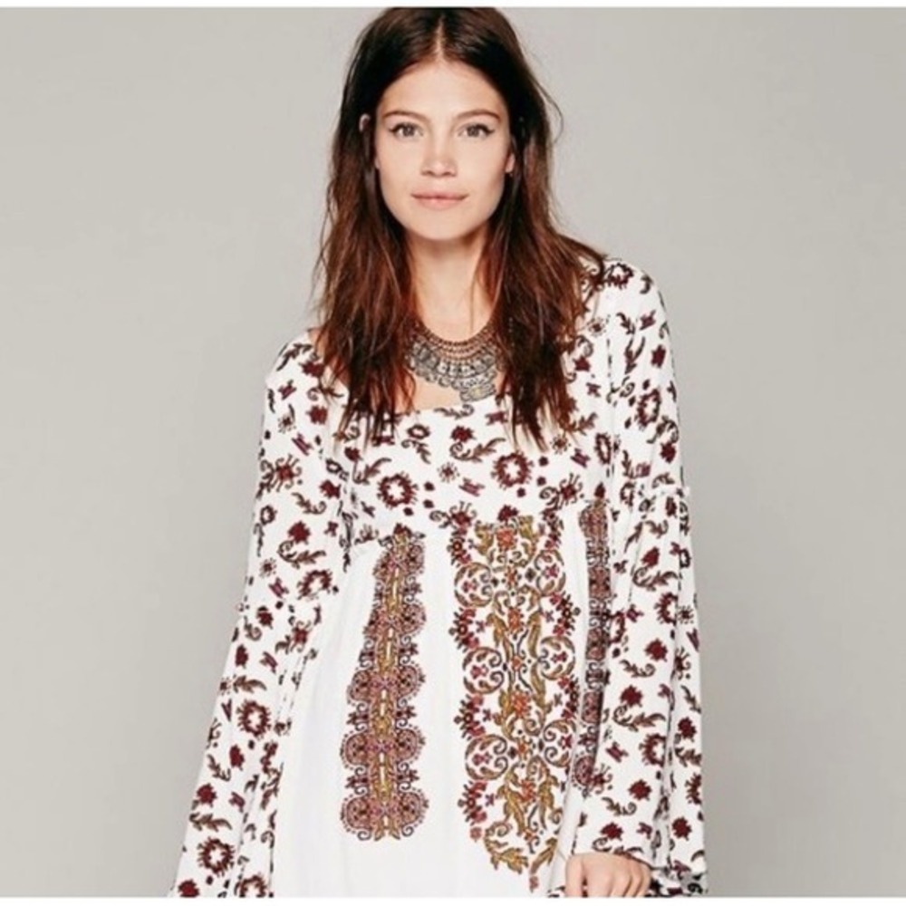 Vintage Free People Earthy tone Paisley  Empire-Waist Boho‎ Tunic Dress
Size: M